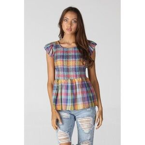 Plaid Smocked Peplum Top